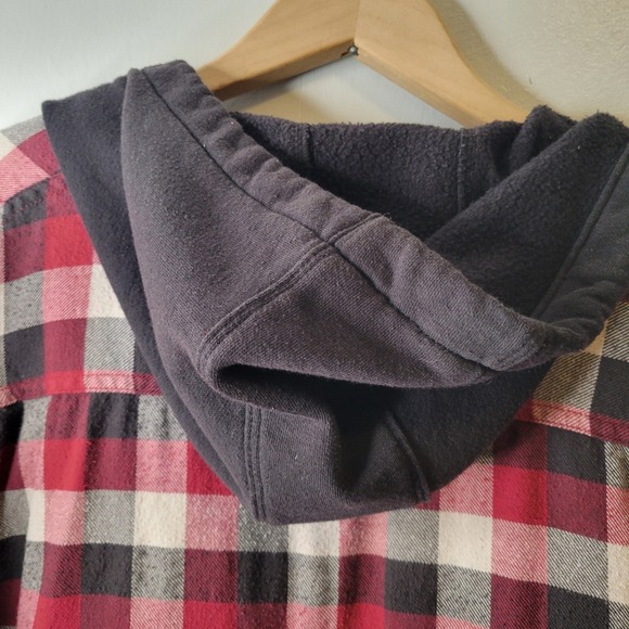 Wrangler Red Black White Plaid Flannel Quilted Lined Hooded Shirt Jacket Men 3XL - Picture 2 of 16